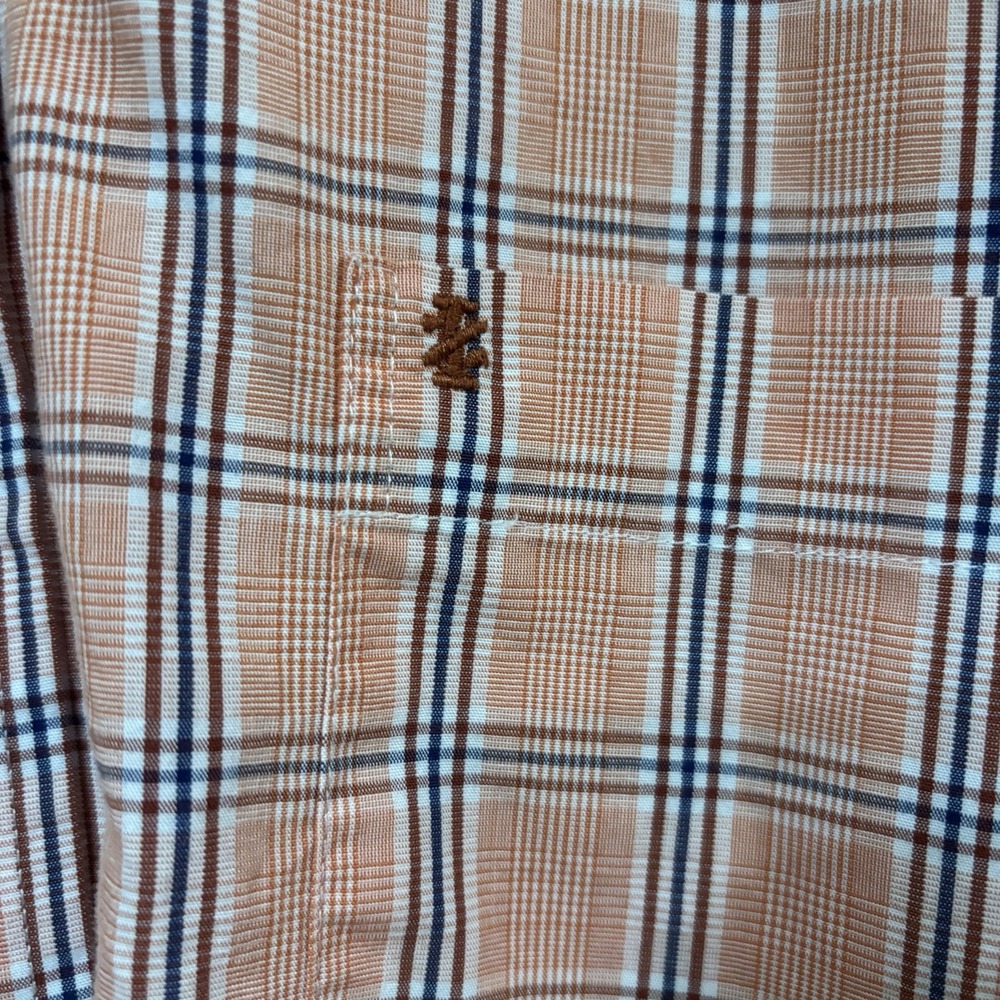 Izod Big & Tall Men's Button Down Collared 3XL Shirt Peachy Pink Plaid Color EUC - Picture 6 of 8